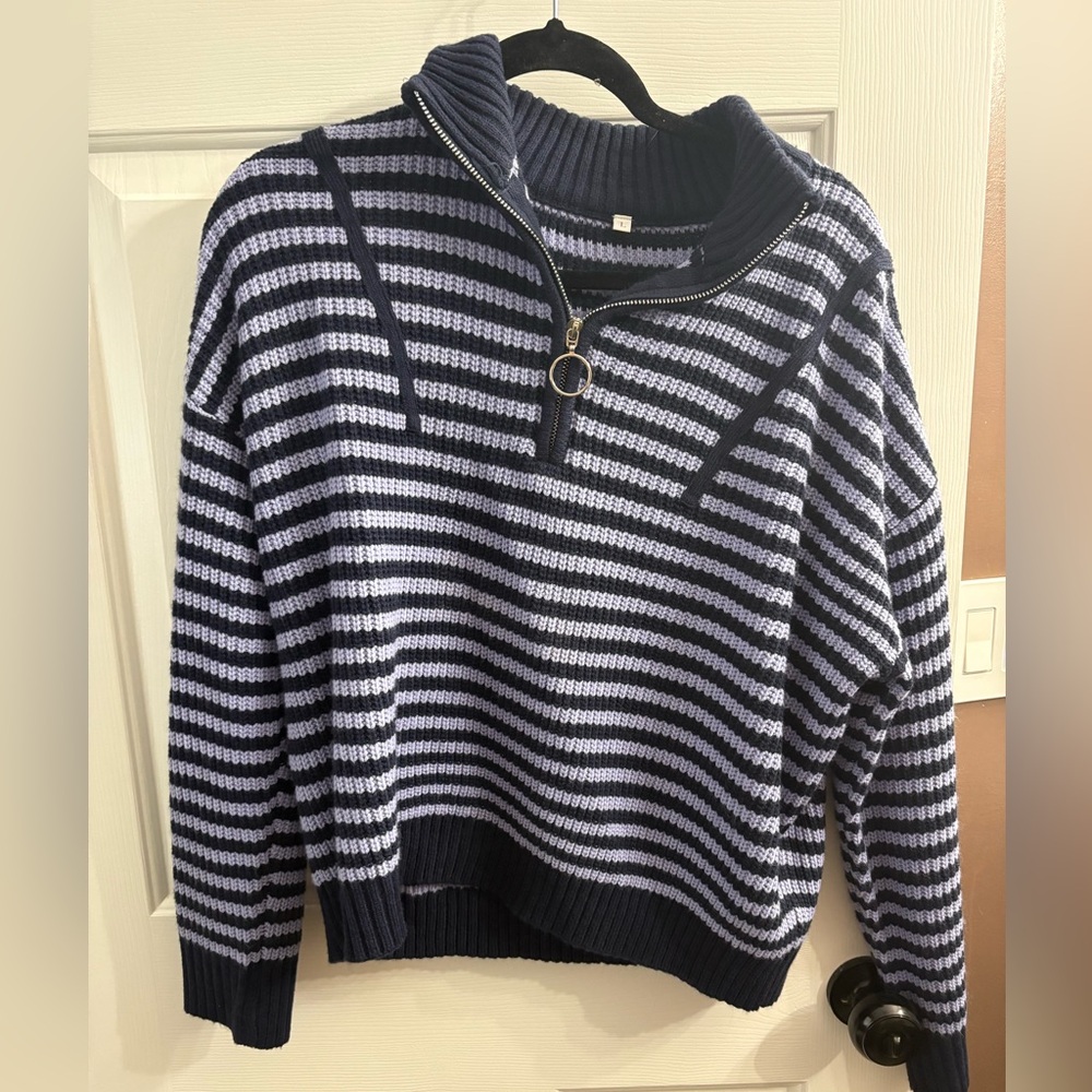 Striped Navy and White Half-Zip Sweater